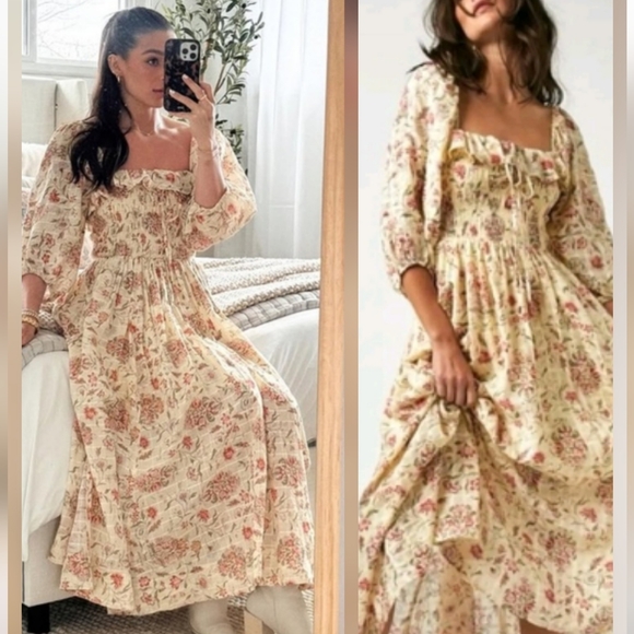 Dresses & Skirts - Free People Floral Midi To Maxi Dress Size Large Cottagecore Cotton Sundress